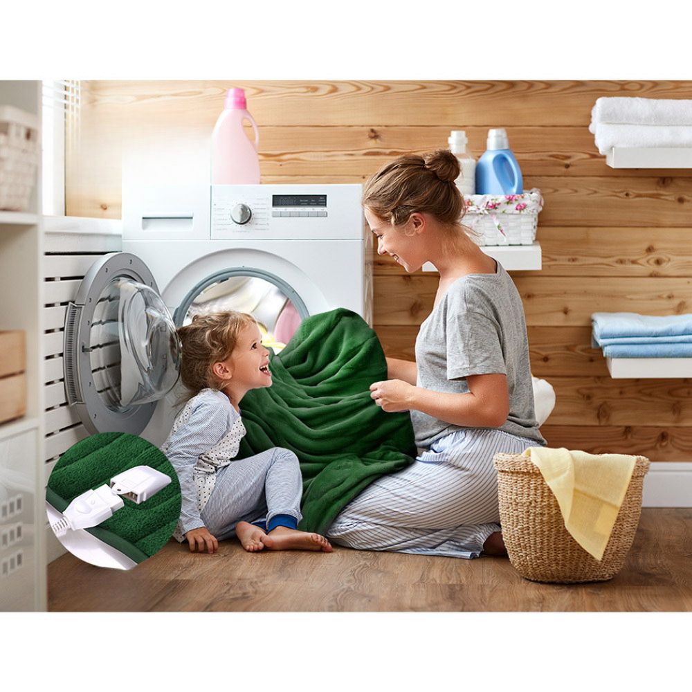 Electric Heated Blanket Flannel Washable Throw Rug - Winter Green