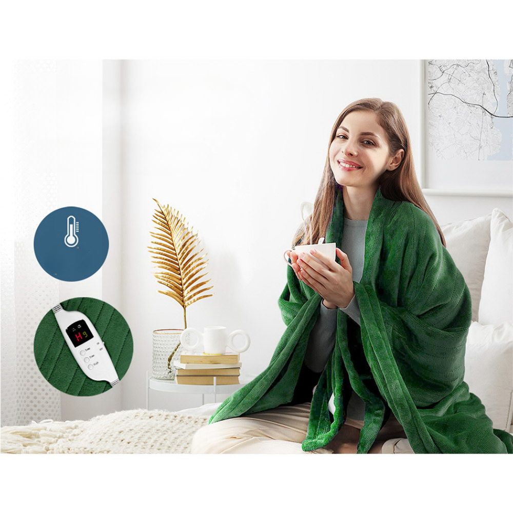 Electric Heated Blanket Flannel Washable Throw Rug - Winter Green