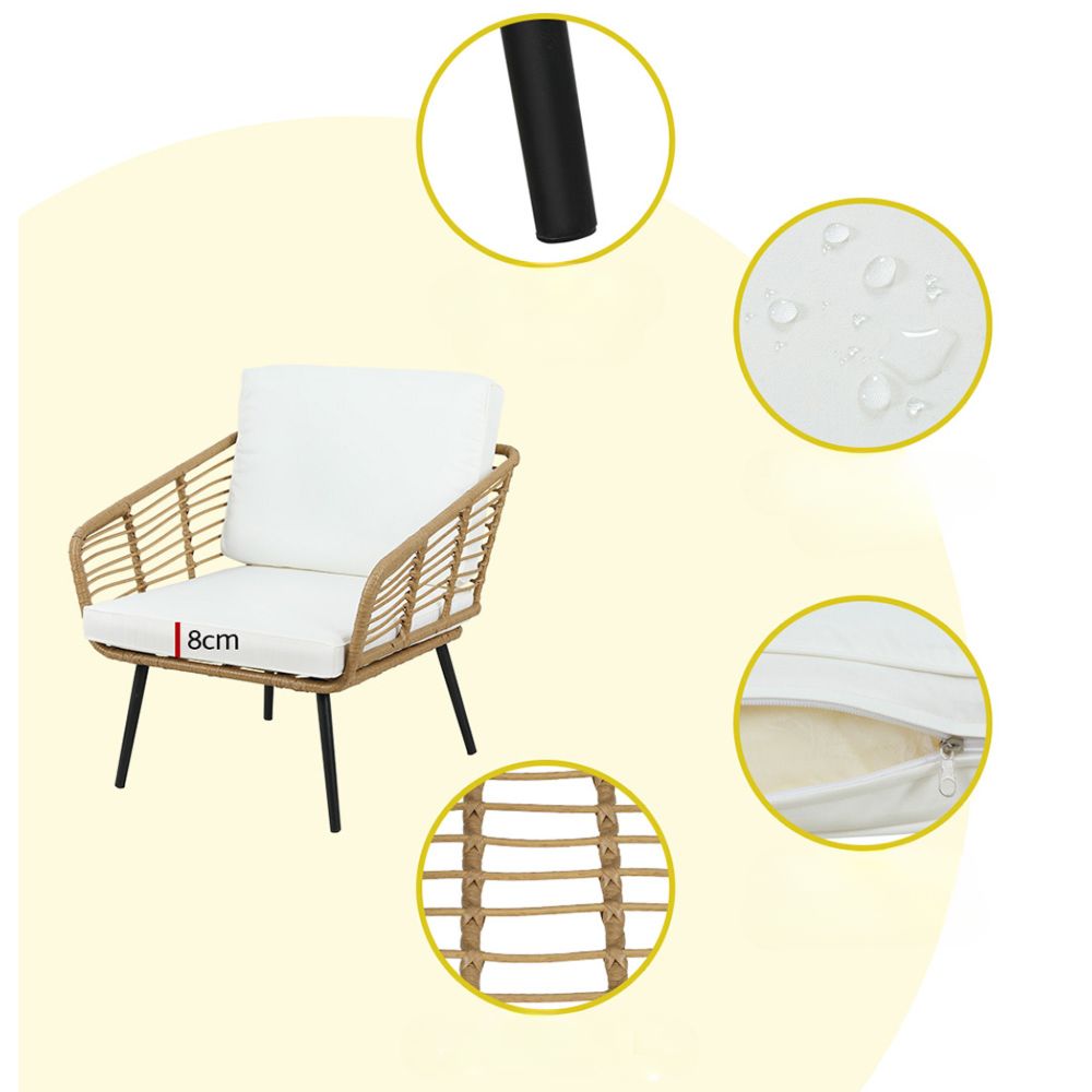 Outdoor Furniture Sofa Rattan Table Chairs Lounge Set - 4 Piece
