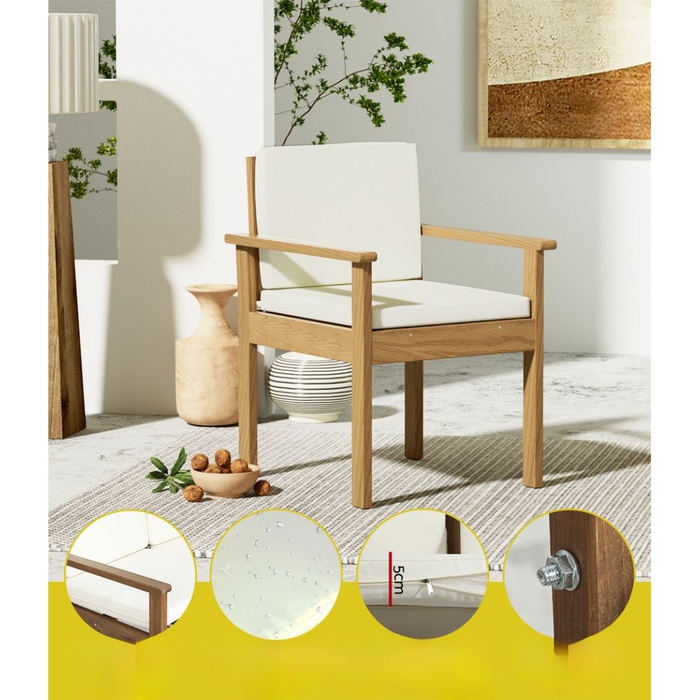 Outdoor Sofa Acacia Wood Table Chairs Lounge Set - 4 Seater