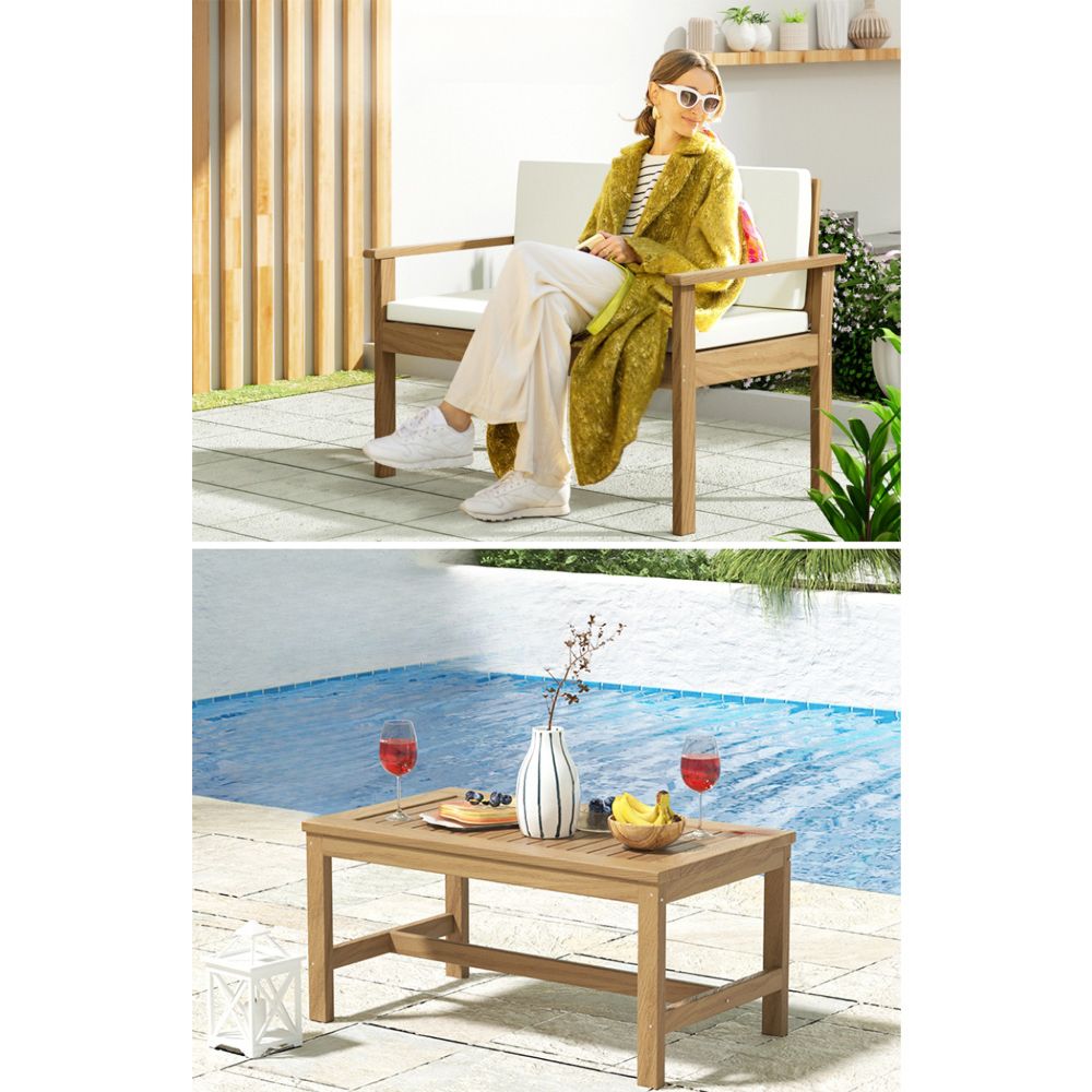 Outdoor Sofa Acacia Wood Table Chairs Lounge Set - 4 Seater