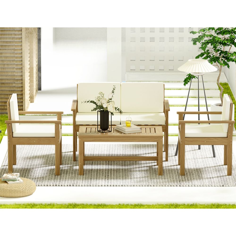 Outdoor Sofa Acacia Wood Table Chairs Lounge Set - 4 Seater