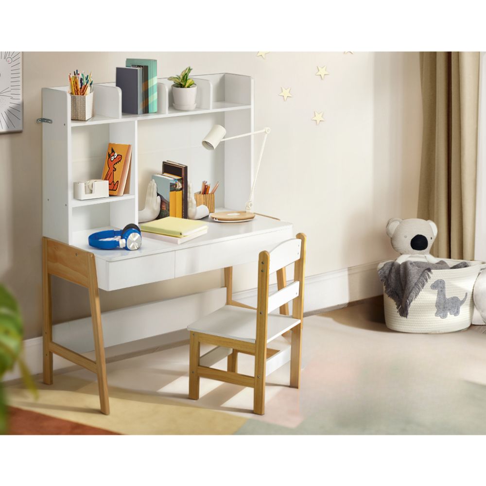Kids Storage Study Table Chair Set Children Desk - Set of 2