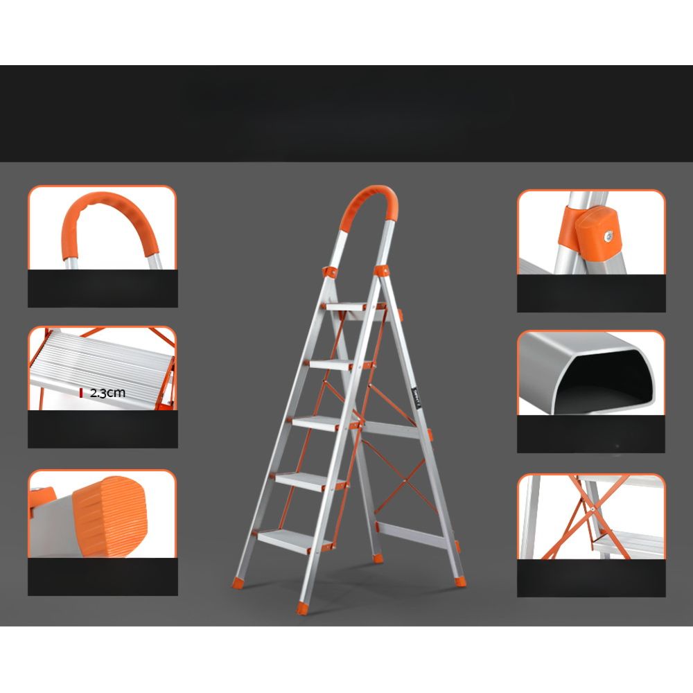 Home Multi-Purpose Ladder Folding Aluminium Non Slip Platform - 5 Steps