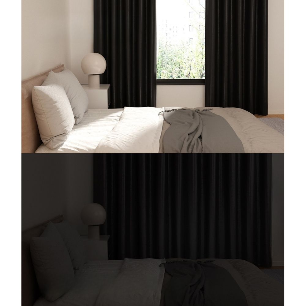 2X Blockout Curtains Blackout Window Curtain Eyelet 140x230cm Black Shine