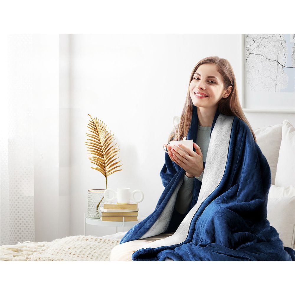 Electric Heated Blanket Flannel Washable Throw Rug - Navy