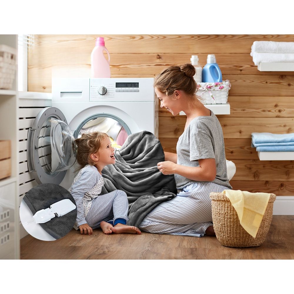 Electric Heated Blanket Flannel Washable Throw Rug - Grey