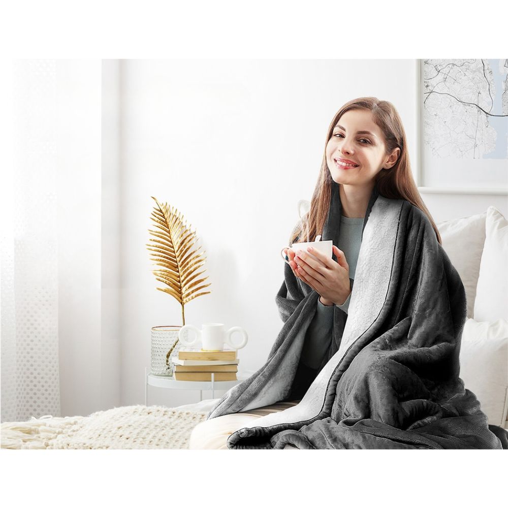 Electric Heated Blanket Flannel Washable Throw Rug - Grey