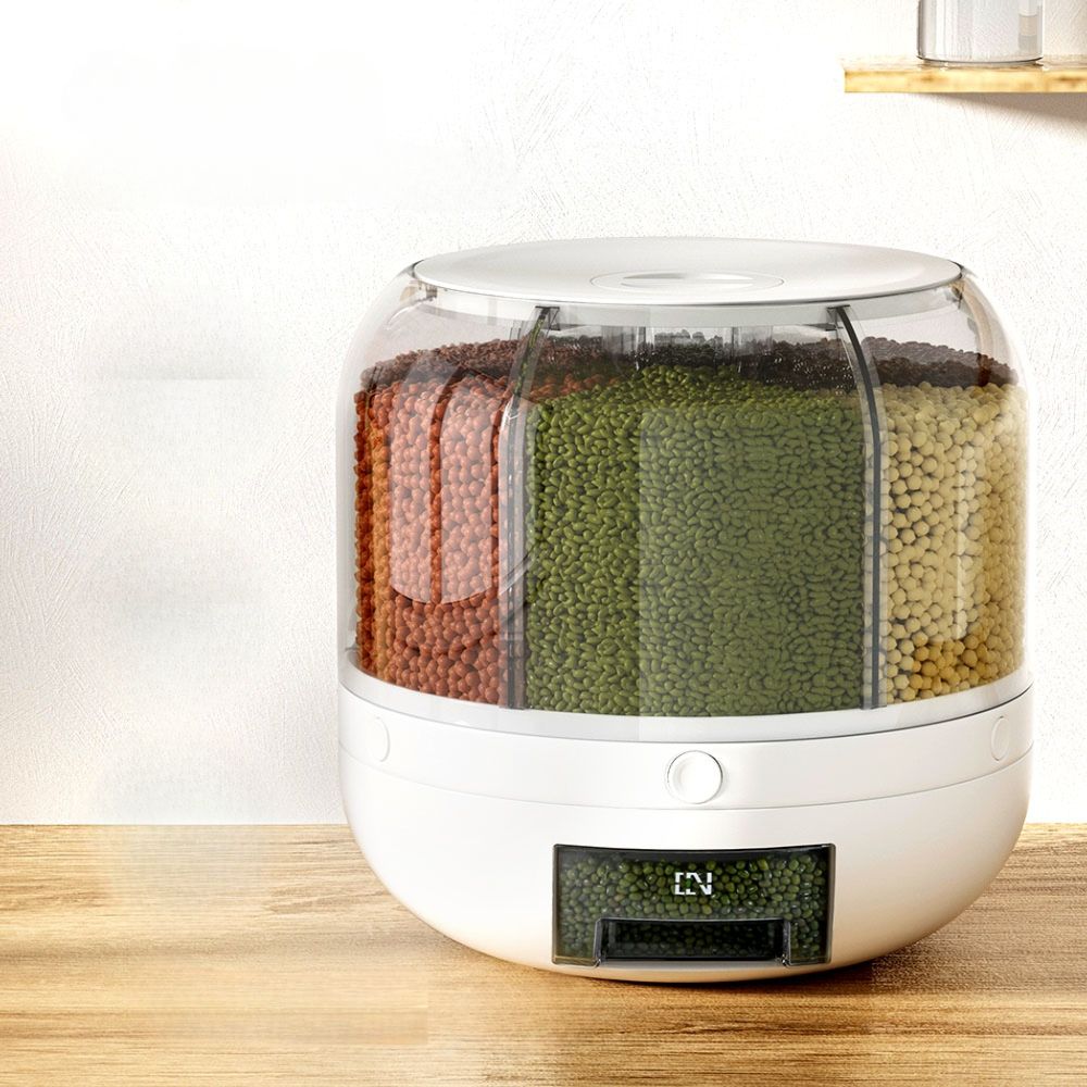 6-In-1 Cereal Dispenser Rotating Grain Container 10KG Rice Storage Dry Food Box
