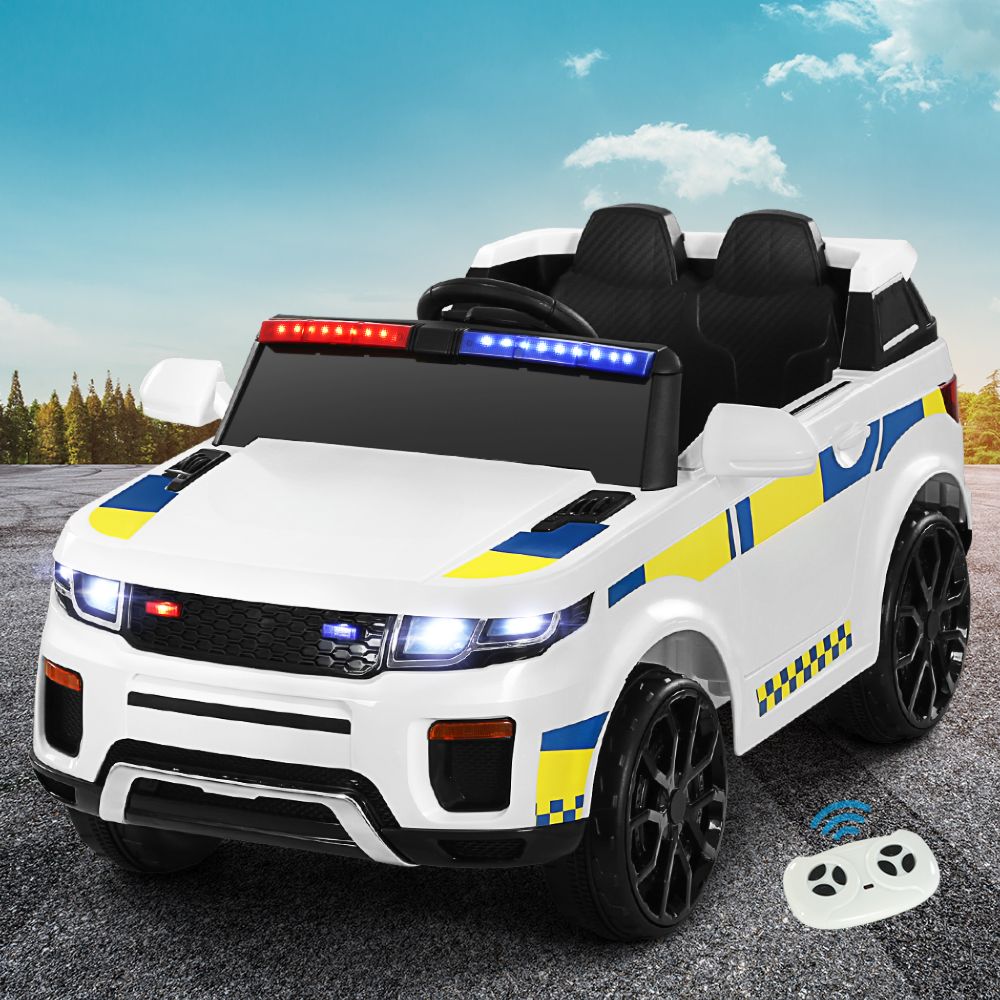 Kids Ride On Car Electric Patrol Police Toy Cars Remote Control 12V White