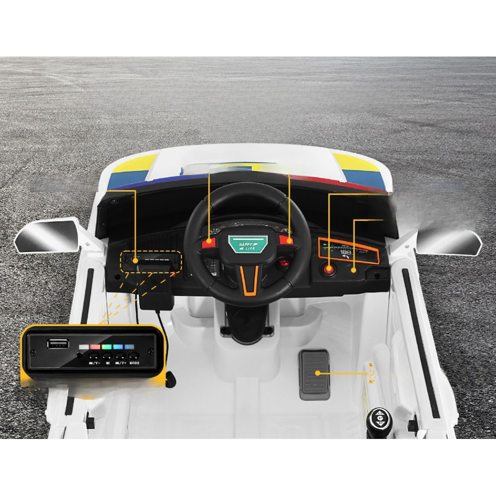 Kids Ride On Car Electric Patrol Police Toy Cars Remote Control 12V White