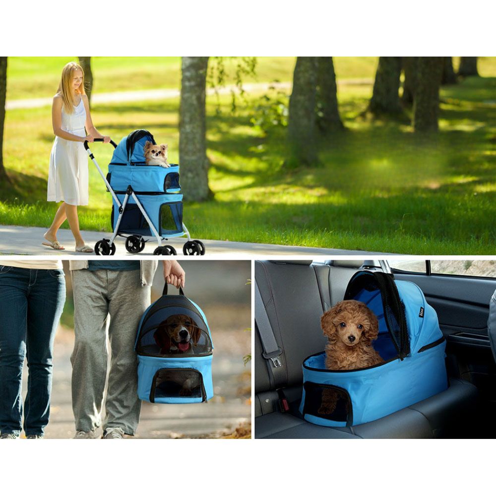 Pet Stroller Dog Large Cat Carrier Travel Foldable - 4 Double Wheels