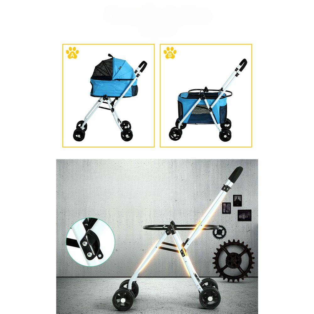 Pet Stroller Dog Large Cat Carrier Travel Foldable - 4 Double Wheels