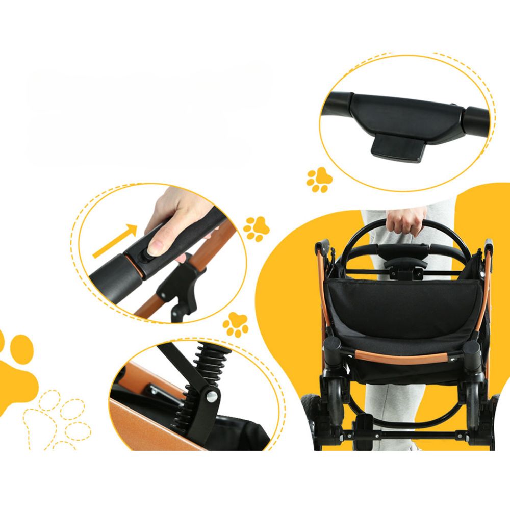 Pet Stroller Dog Large Cat Carrier Travel Foldable 4 Wheels - Brown