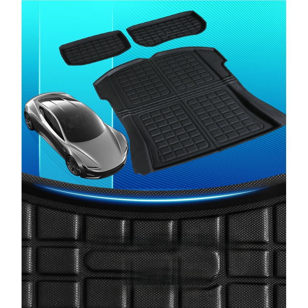 3PCS Car Rear Front Cargo Trunk Toolbox Luggage Rubber Mats for Tesla Model 3 2021-2022