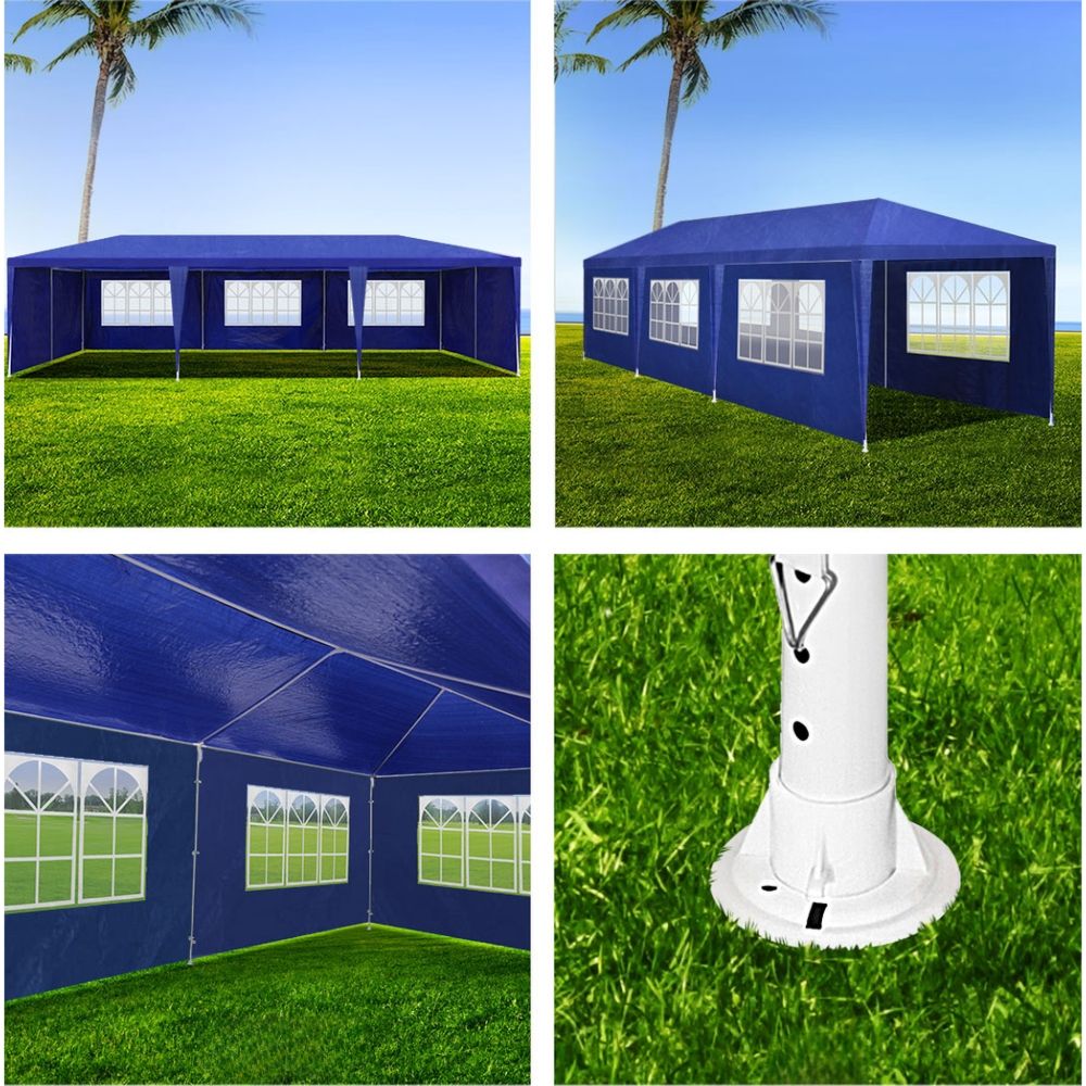 Gazebo Outdoor Marquee Wedding Camping Tent Blue - 3x9m