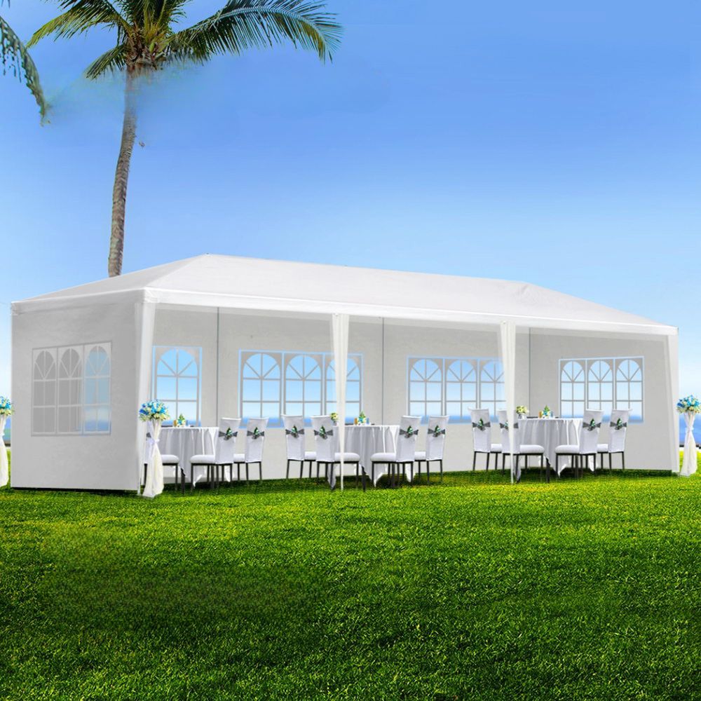 Gazebo Outdoor Marquee Wedding Camping Tent White - 3x9m