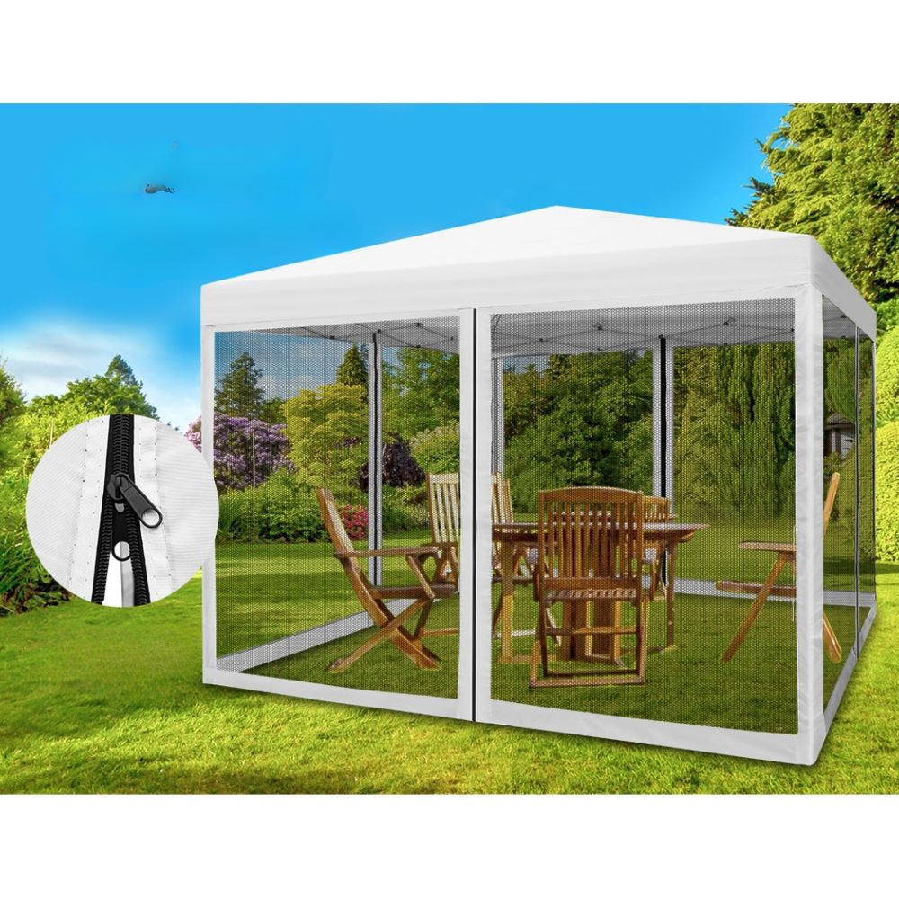 Pop Up Wedding Side Mesh Wall Outdoor Gazebo White - 3x3m