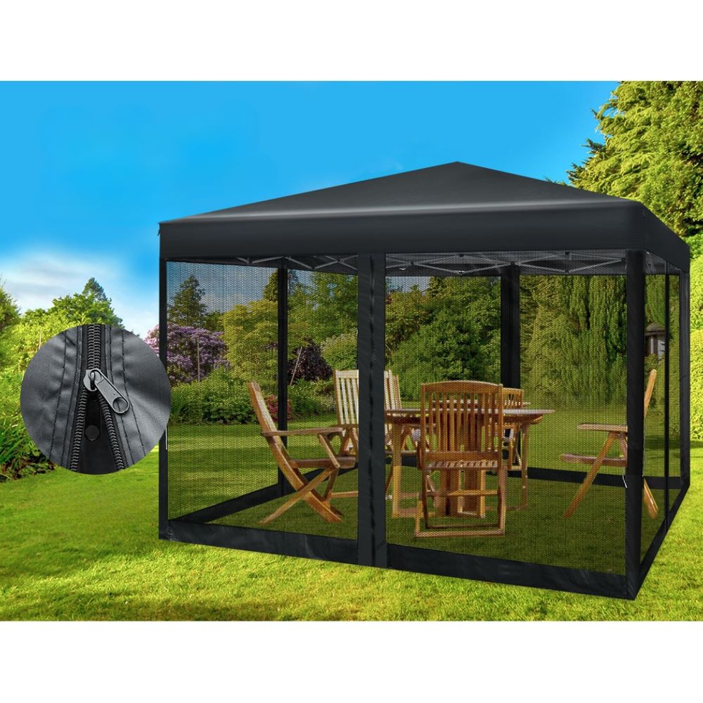 Pop Up Wedding Side Mesh Wall Outdoor Gazebo Black - 3x3m