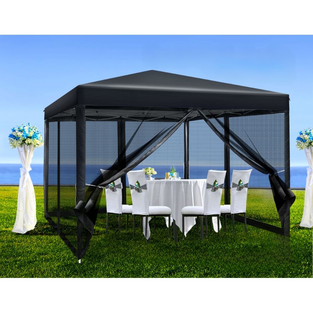 Pop Up Wedding Side Mesh Wall Outdoor Gazebo Black - 3x3m
