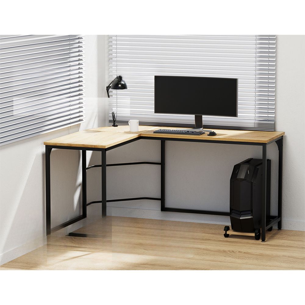 Corner Computer Desk L-Shaped Student Home Office Study Table Oak