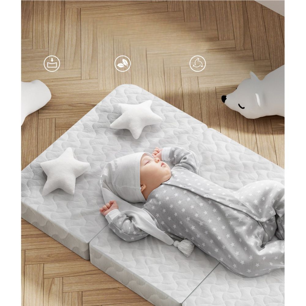 Foldable Mattress Portacot Travel Cot Bamboo Cover - White