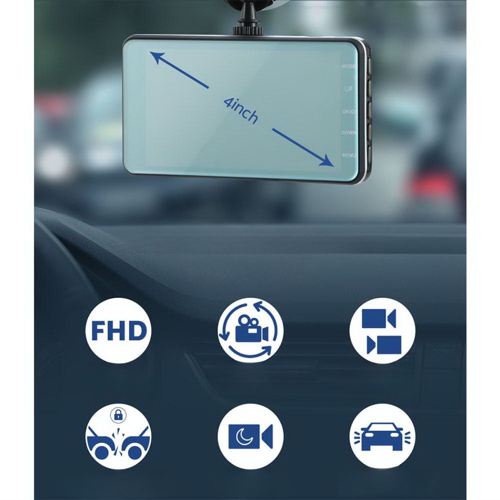 1080P 4" Dash Camera Dual Lens Car DVR Recorder Front Rear Night Vision