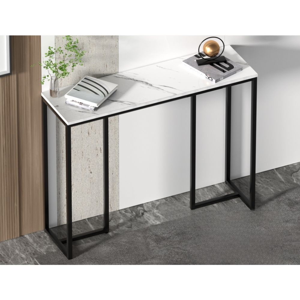 Console Table Hallway Table With Marble Effect Tabletop White Entry Table