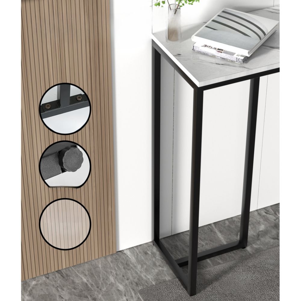 Console Table Hallway Table With Marble Effect Tabletop White Entry Table