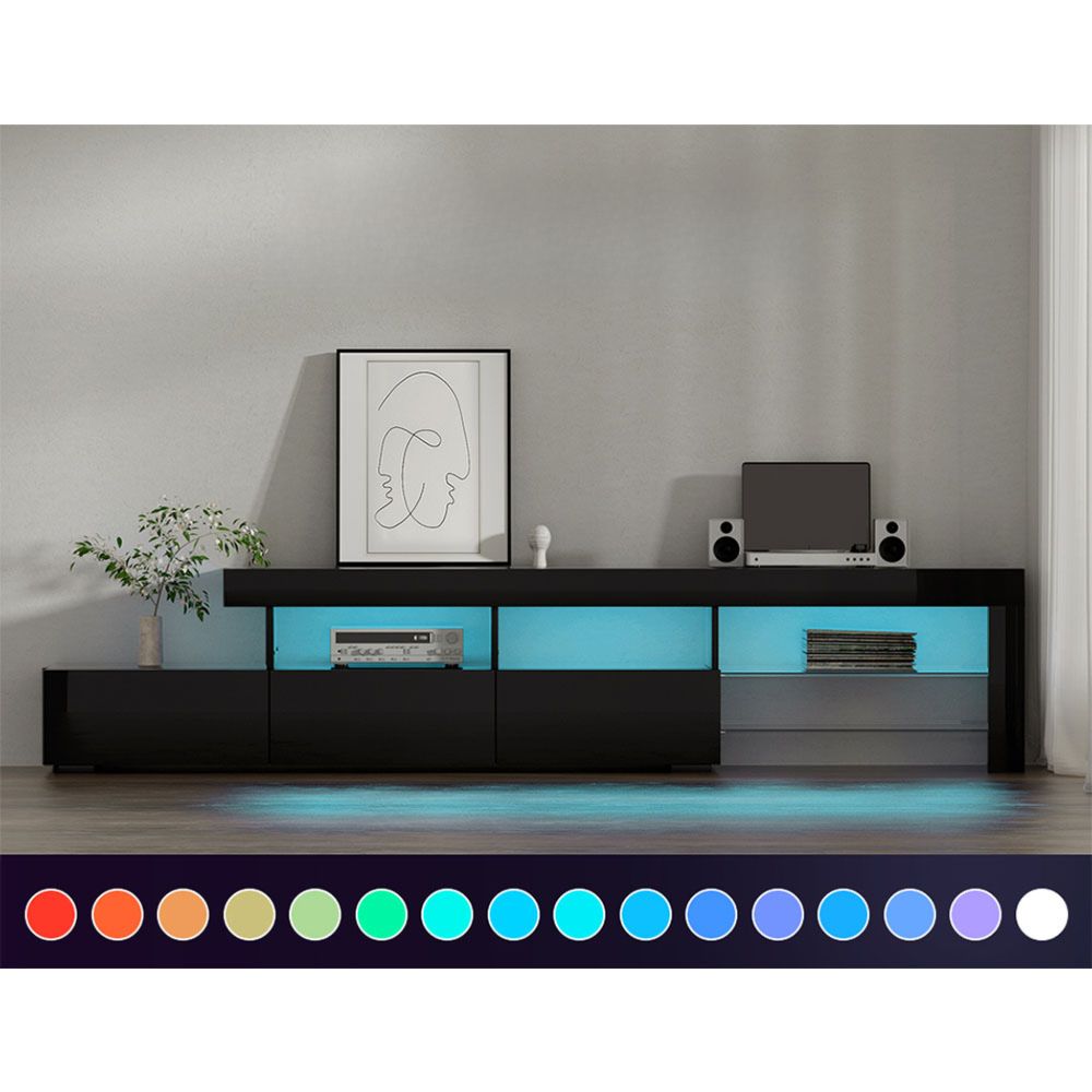 TV Cabinet Entertainment Unit Stand RGB LED Gloss Furniture 215cm Black