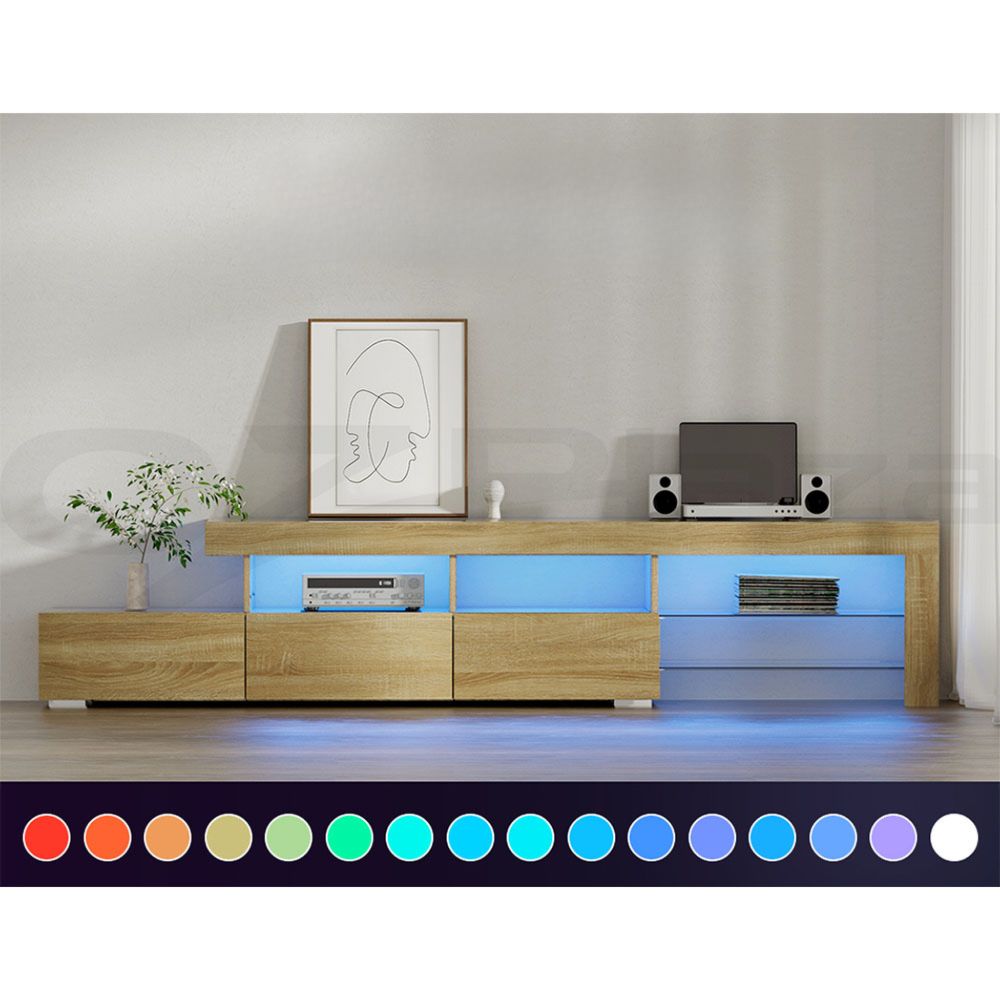 TV Cabinet Entertainment Unit Stand RGB LED Gloss Furniture 215cm Wood