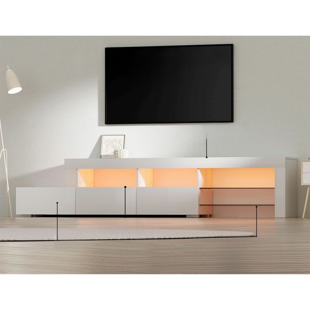 TV Cabinet Entertainment Unit Stand RGB LED Gloss Furniture 215cm White