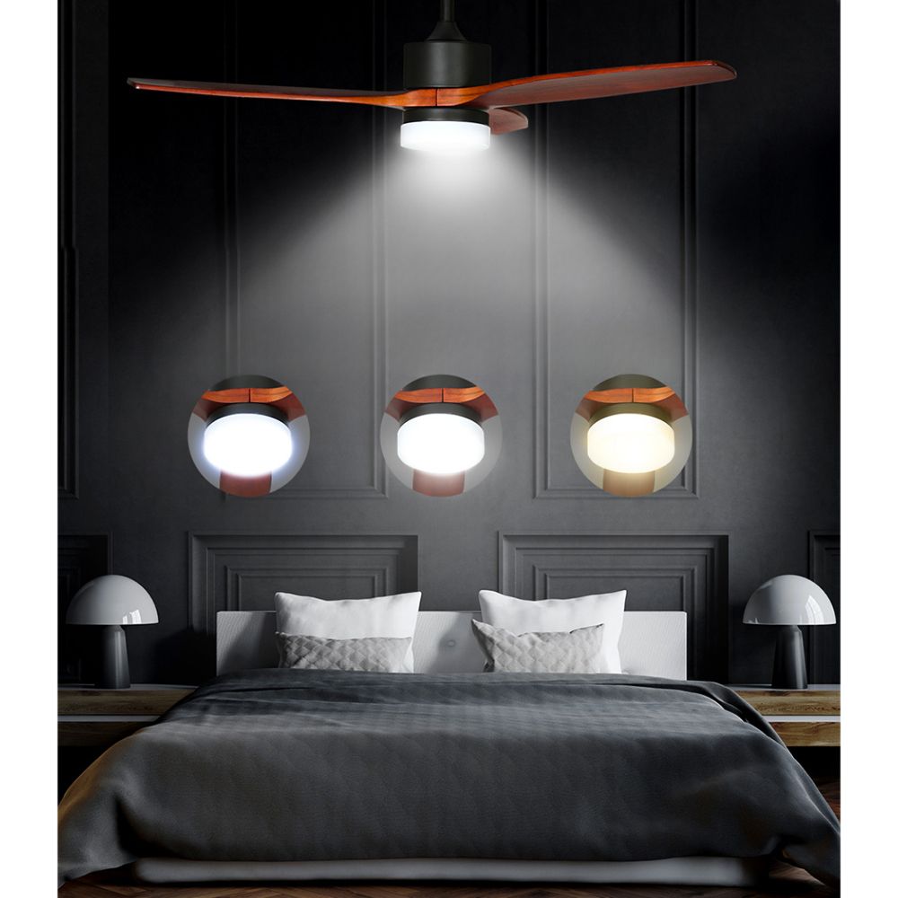 52'' Ceiling Fan LED Light Remote Control Wooden Blades Dark Wood Fans