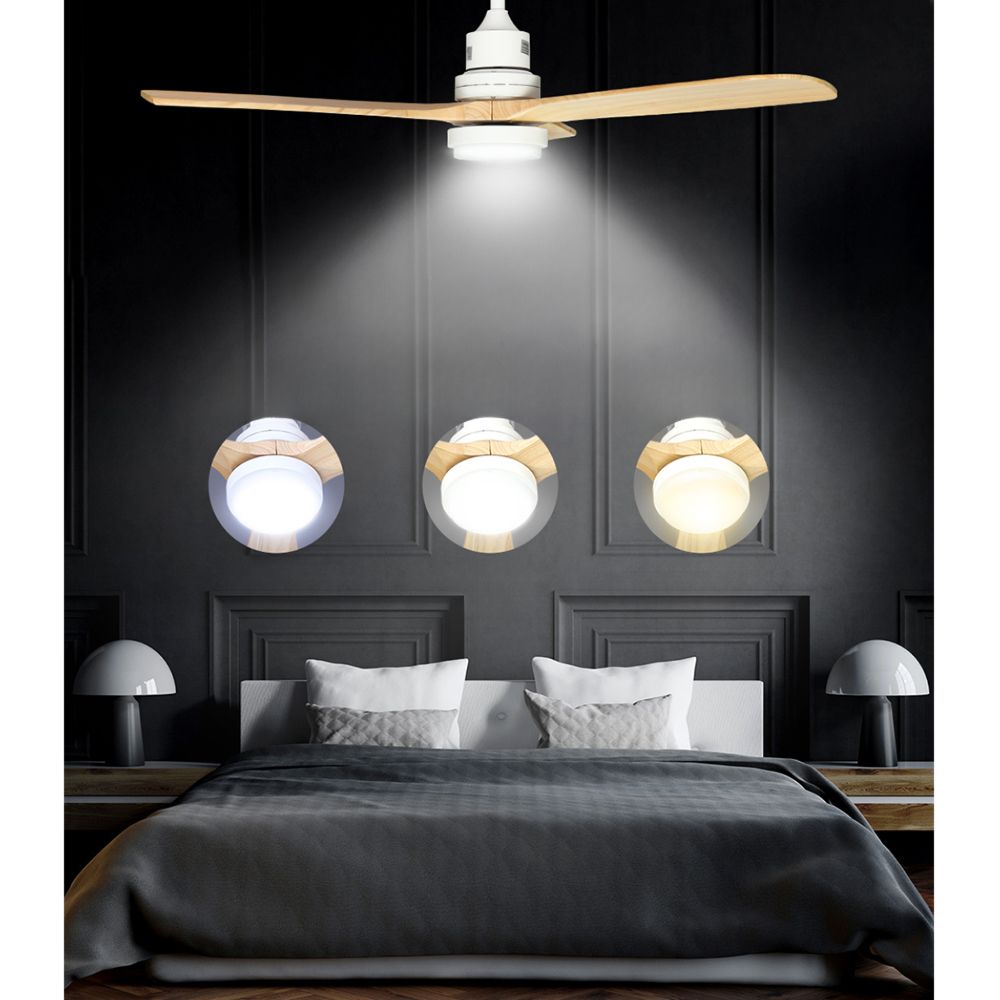52'' Ceiling Fan LED Light Remote Control Wooden Blades Timer Fans
