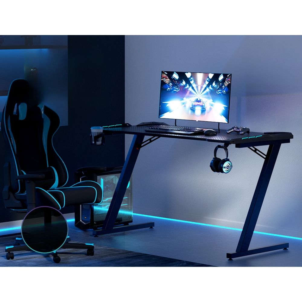 Gaming Desk Computer Desks Table Study Home Ofiice RGB LED Light 140CM