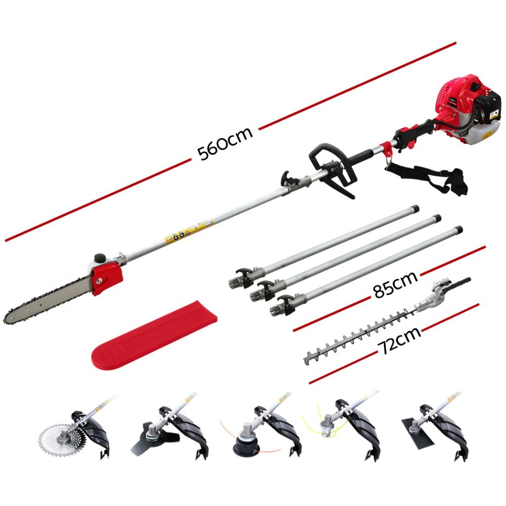 Garden Pole Chainsaw Petrol Brush Hedge Cutter Trimmer - Red