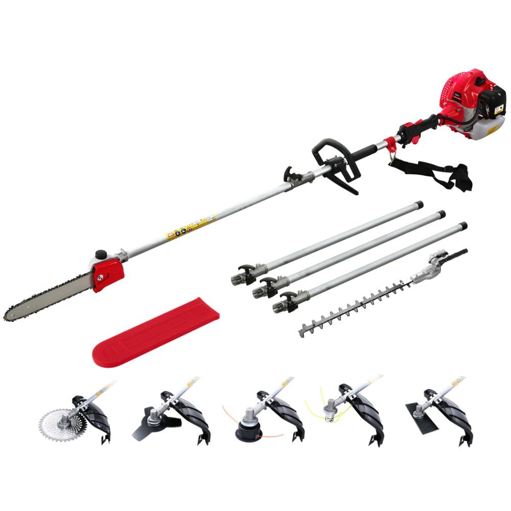 Garden Pole Chainsaw Petrol Brush Hedge Cutter Trimmer - Red