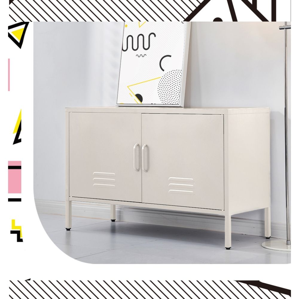 Buffet Sideboard Locker Metal Storage Cabinet - White