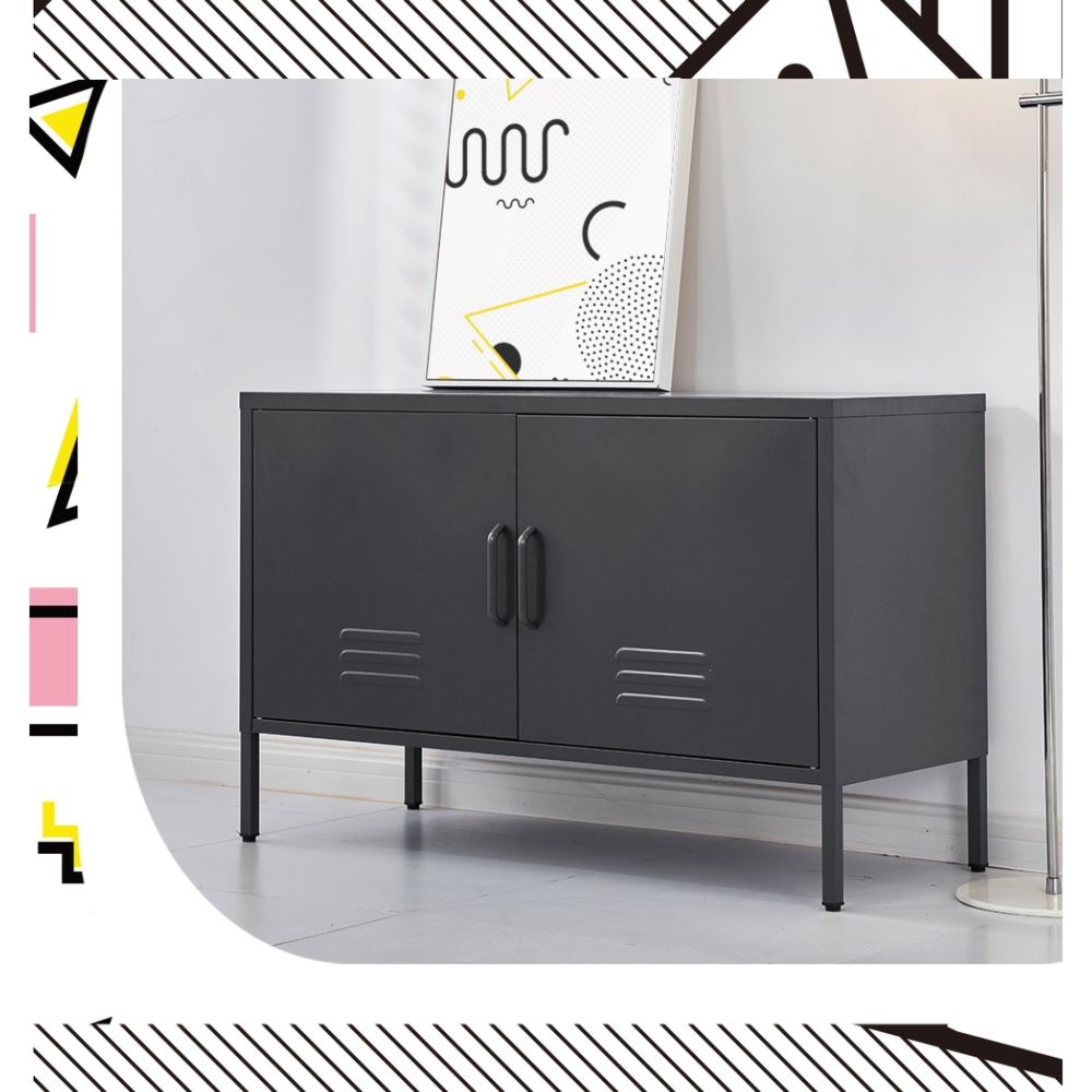 Buffet Sideboard Locker Metal Storage Cabinet - Charcoal