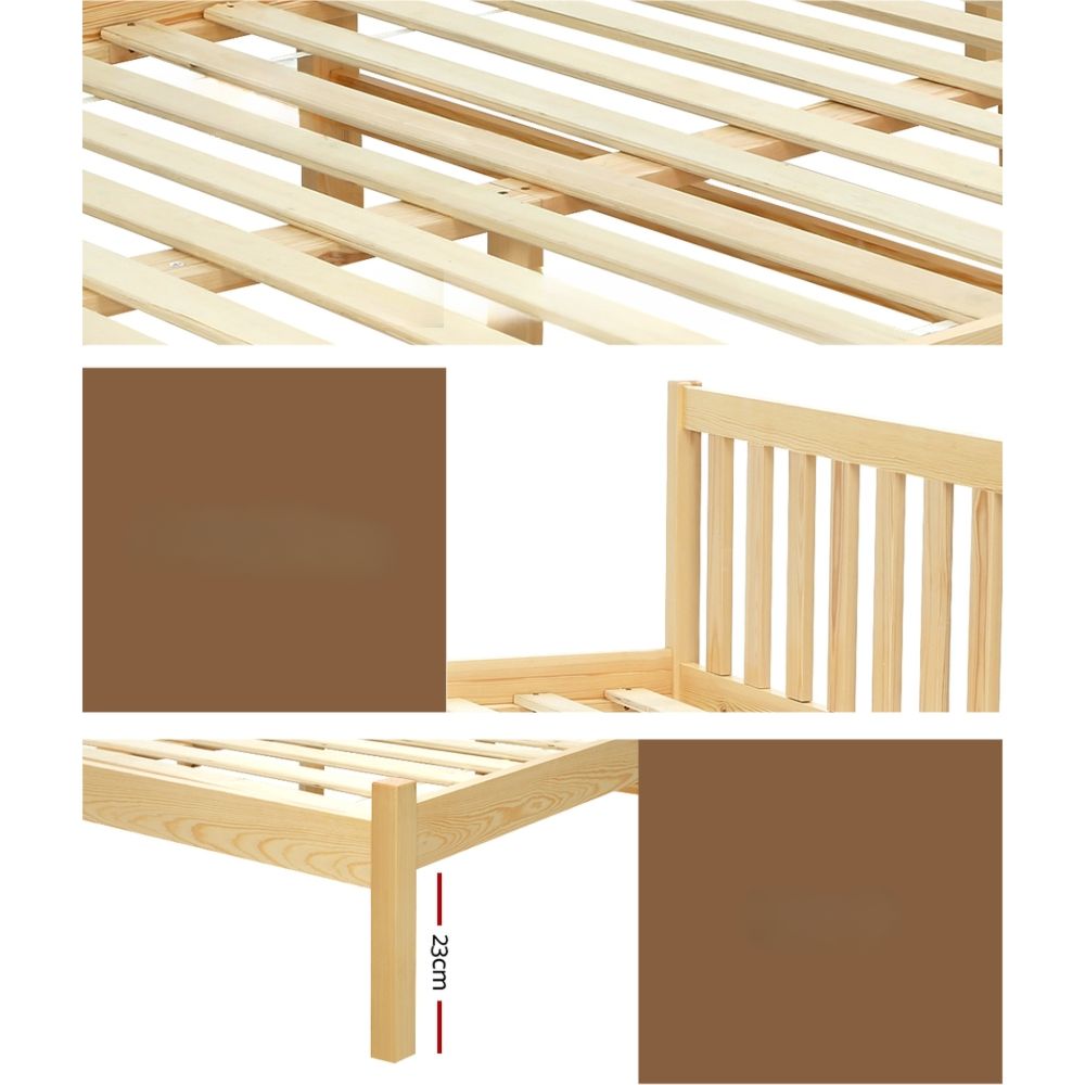 Bed Frame Wooden Double Size Bed Base Pine Timber Mattress Foundation Oak
