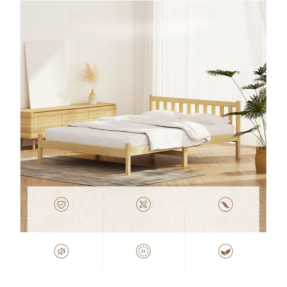 Bed Frame Wooden Double Size Bed Base Pine Timber Mattress Foundation Oak
