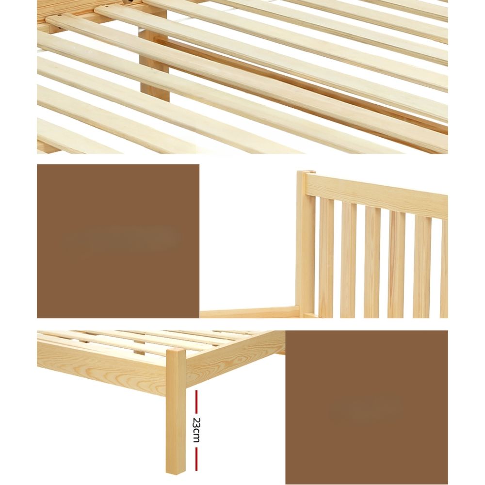Bed Frame Wooden Single Size Pine Timber Mattress Base OAK