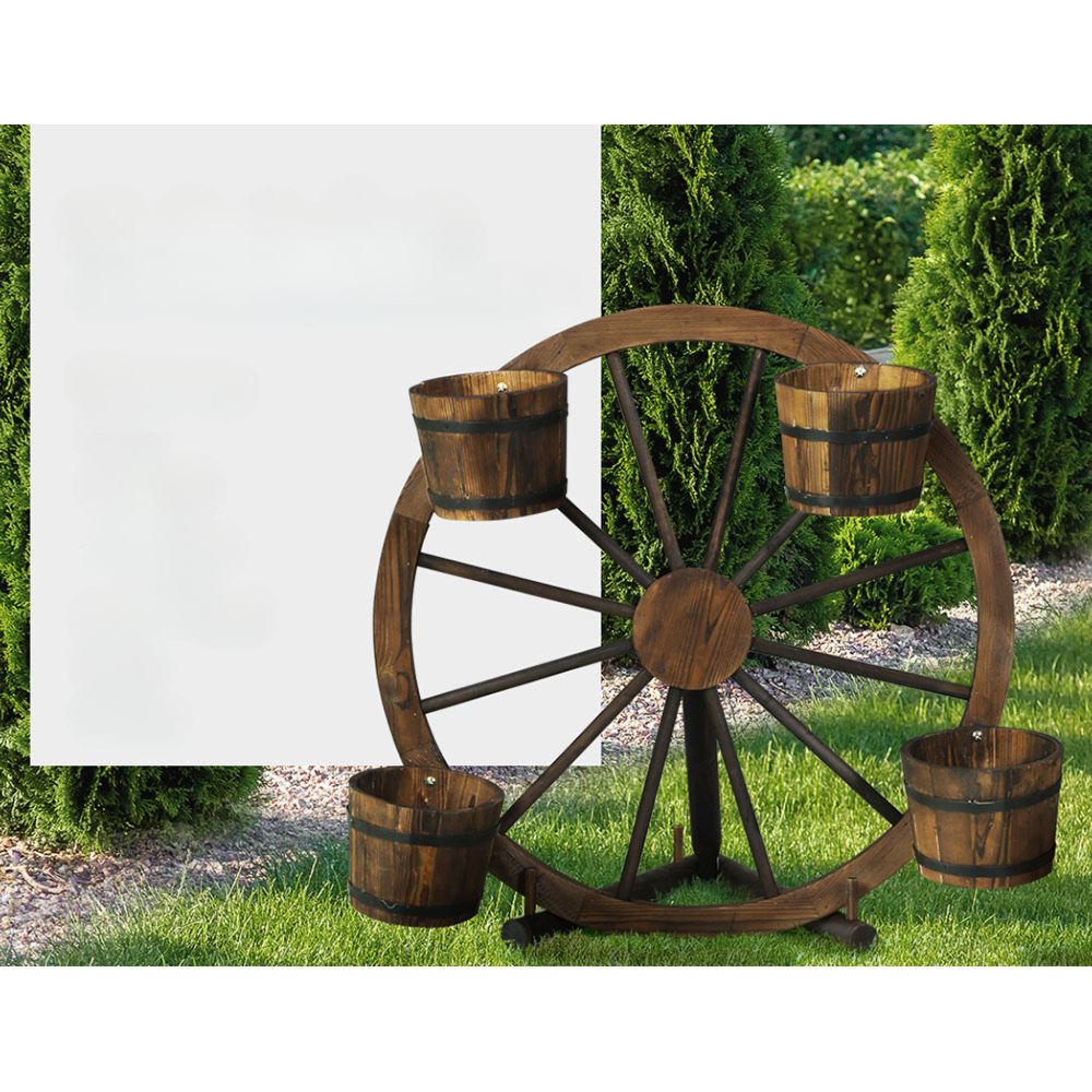 Rustic Garden Decor Wooden Wagon Wheel Outdoor Flower Planter