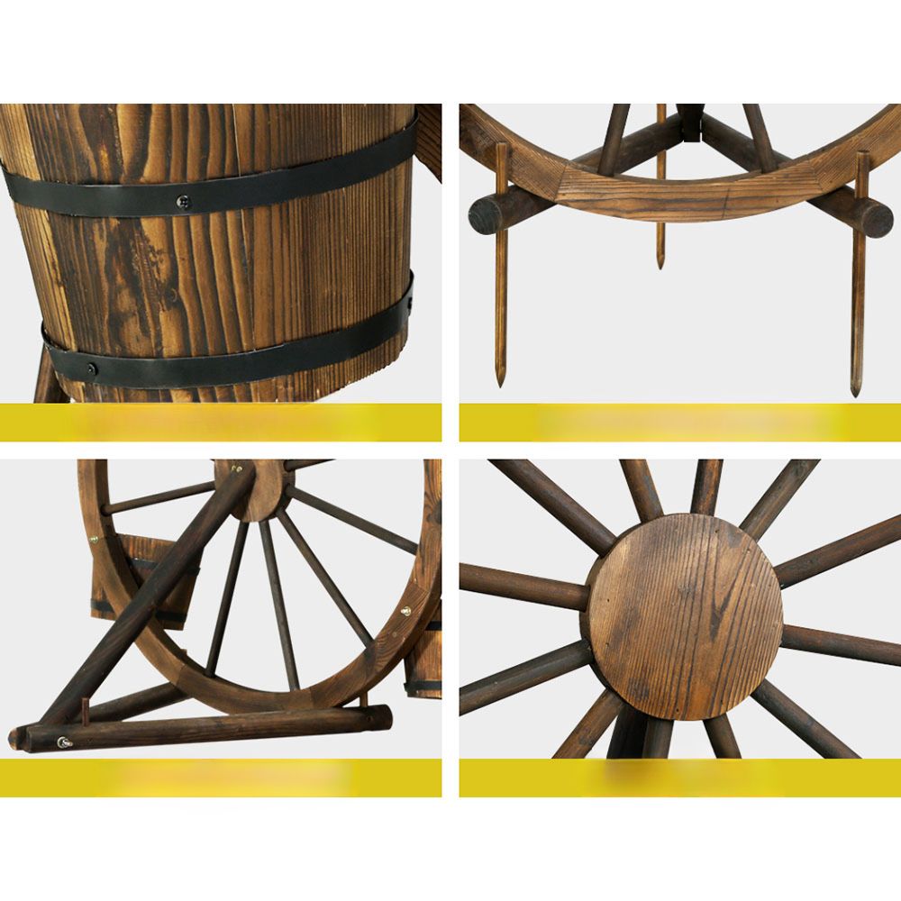 Rustic Garden Decor Wooden Wagon Wheel Outdoor Flower Planter