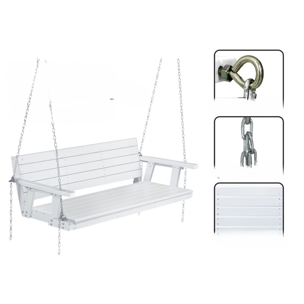 Porch Swing Bench Outdoor Furniture Wooden Chair 3 Seater - White