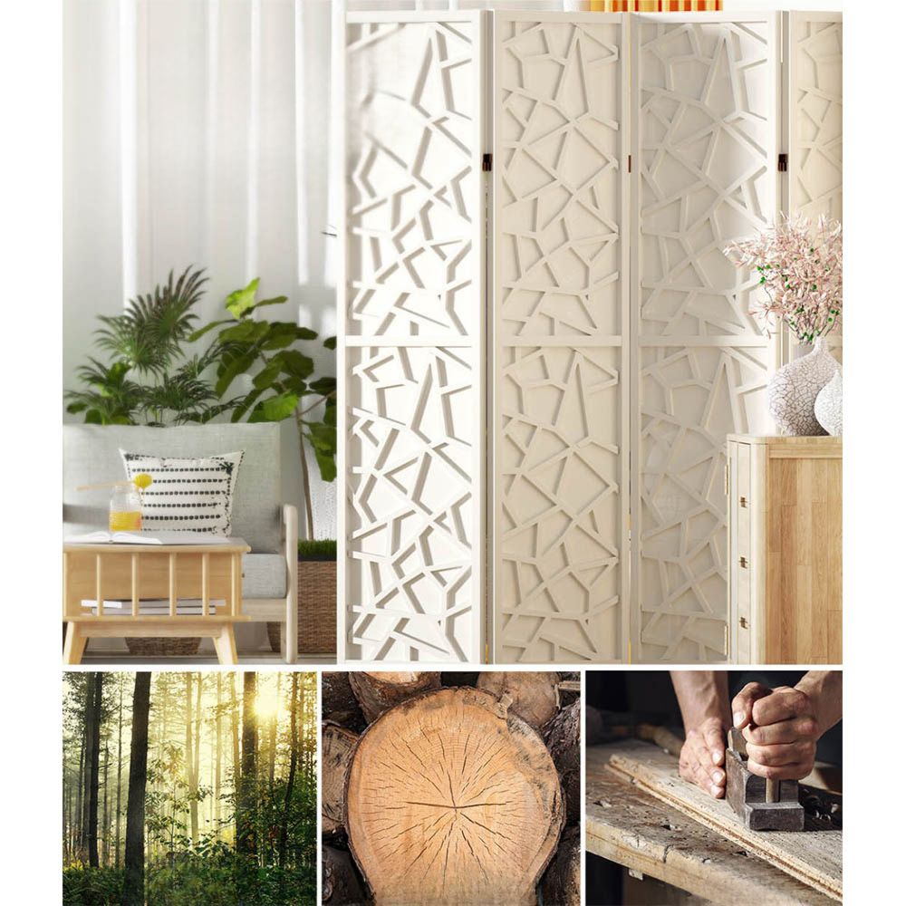 Room Divider Screen Privacy Wood Dividers Stand 4 Panel White