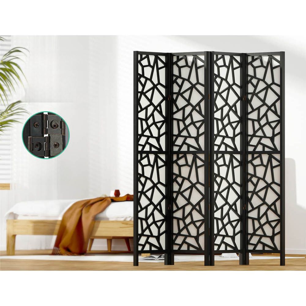 Room Divider Screen Privacy Wood Dividers Stand 4 Panel Black