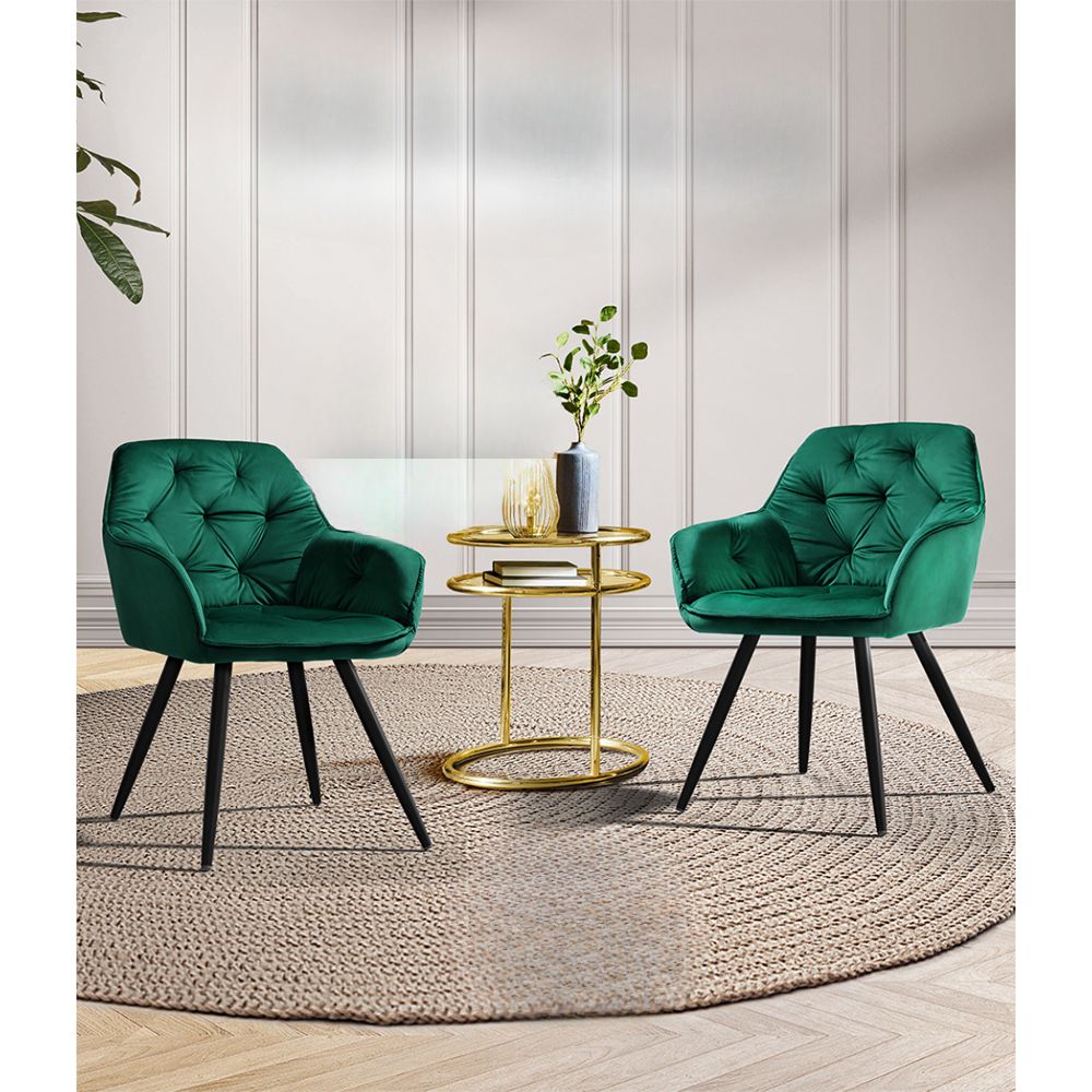 Set of 2 Calivia Dining Chairs Kitchen Chairs Upholstered Velvet Green