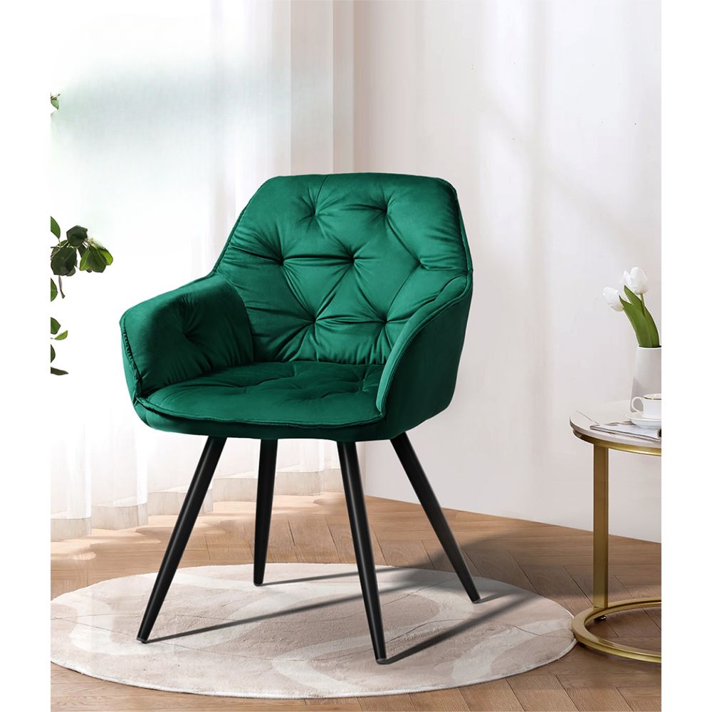 Set of 2 Calivia Dining Chairs Kitchen Chairs Upholstered Velvet Green