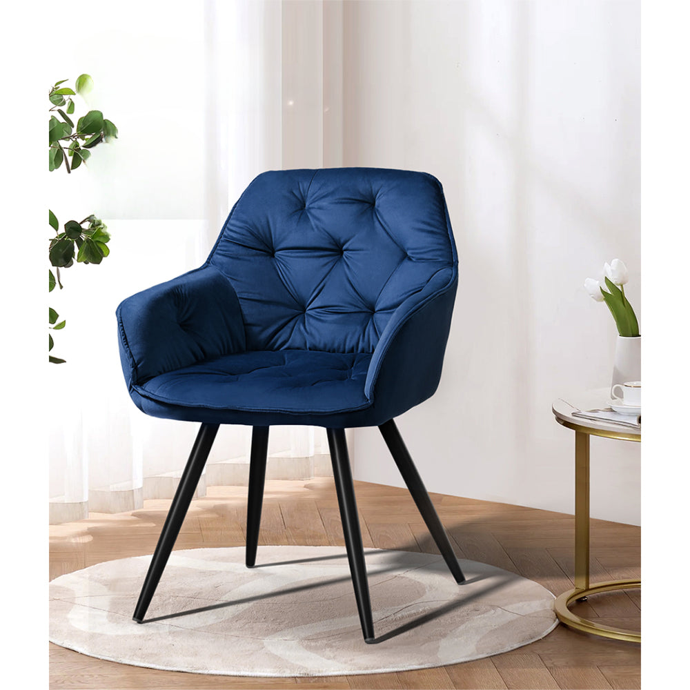 Set of 2 Dining Chairs Kitchen Chairs Upholstered Velvet Blue